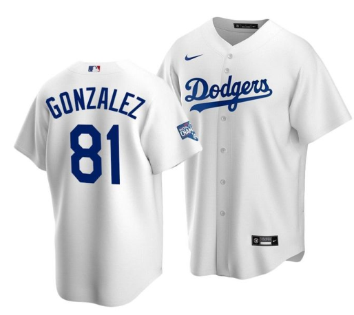 Men's Los Angeles Dodgers #81 Victor Gonzalez White 2020 World Series Champions Home Patch Stitched MLB Jersey
